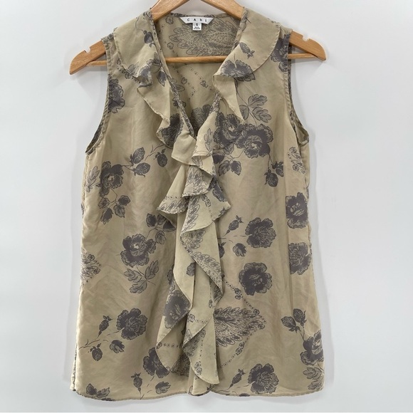 CABI STYLE #149 Silk Tranquil Floral Sleeveless Ruffle Top Size Small - Picture 2 of 11
